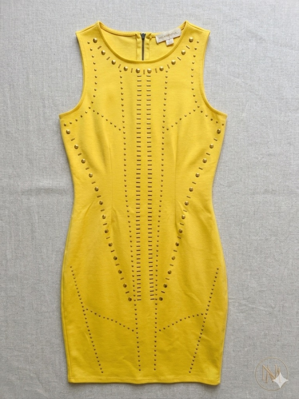 Nicki Minaj Bright Yellow Studded Sleeveless Midi Dress